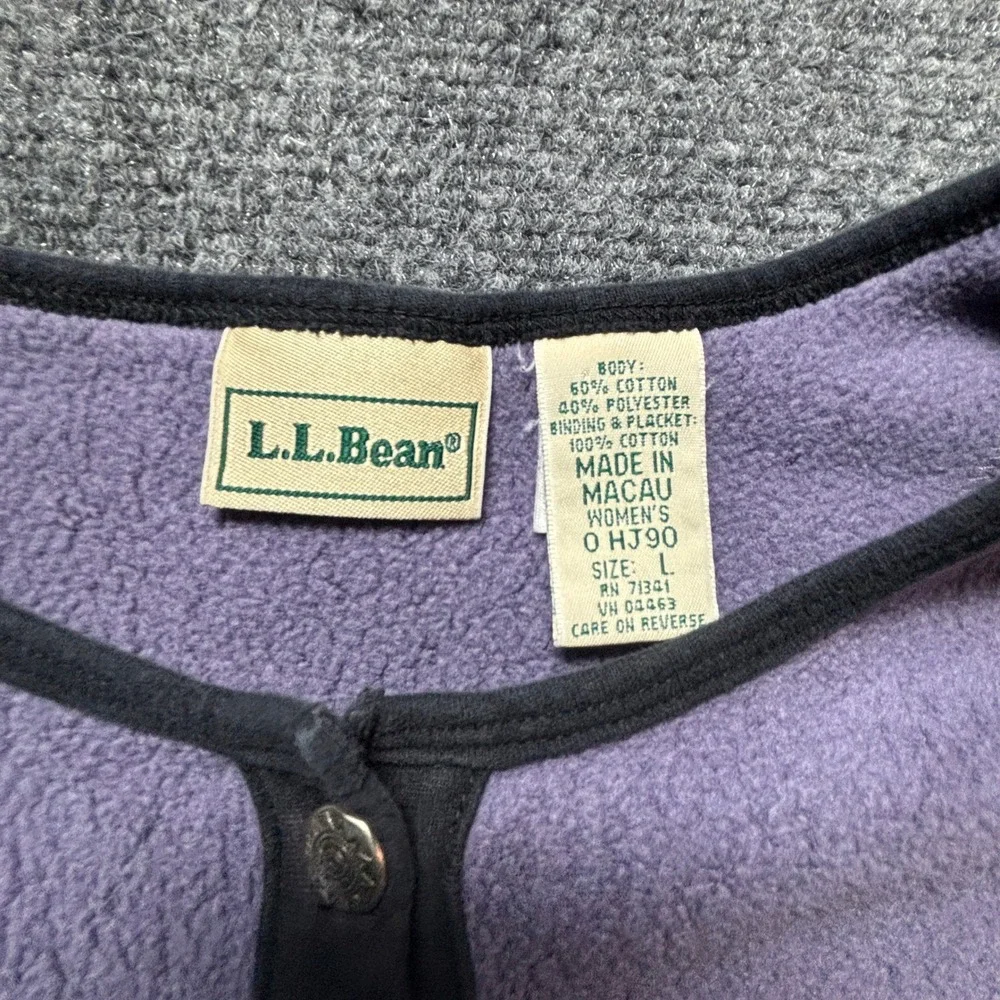 Vintage LL Bean Women Large Fleece Cardigan Lavender Purple Button Front